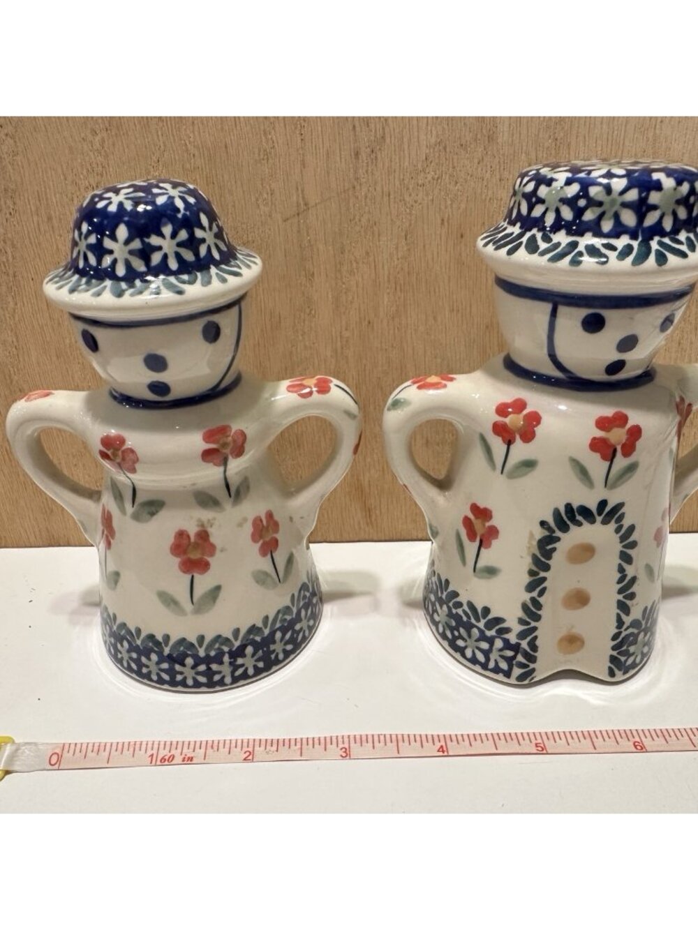 Boleslawiec Polish Pottery Salt & Pepper Shakers Blue White  Kitchen Floral - Picture 6 of 8